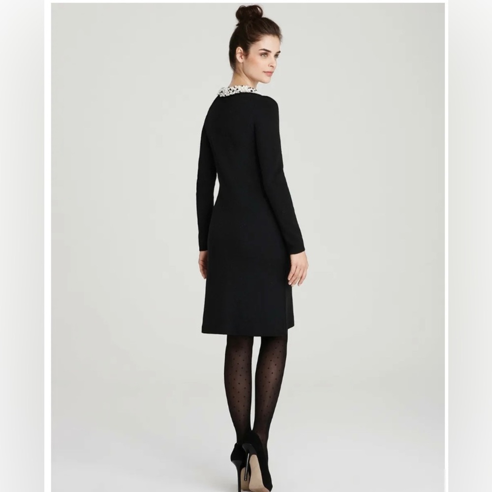 MILLY Women's Black Knit Pearl Trim Dress sz M - Picture 2 of 12